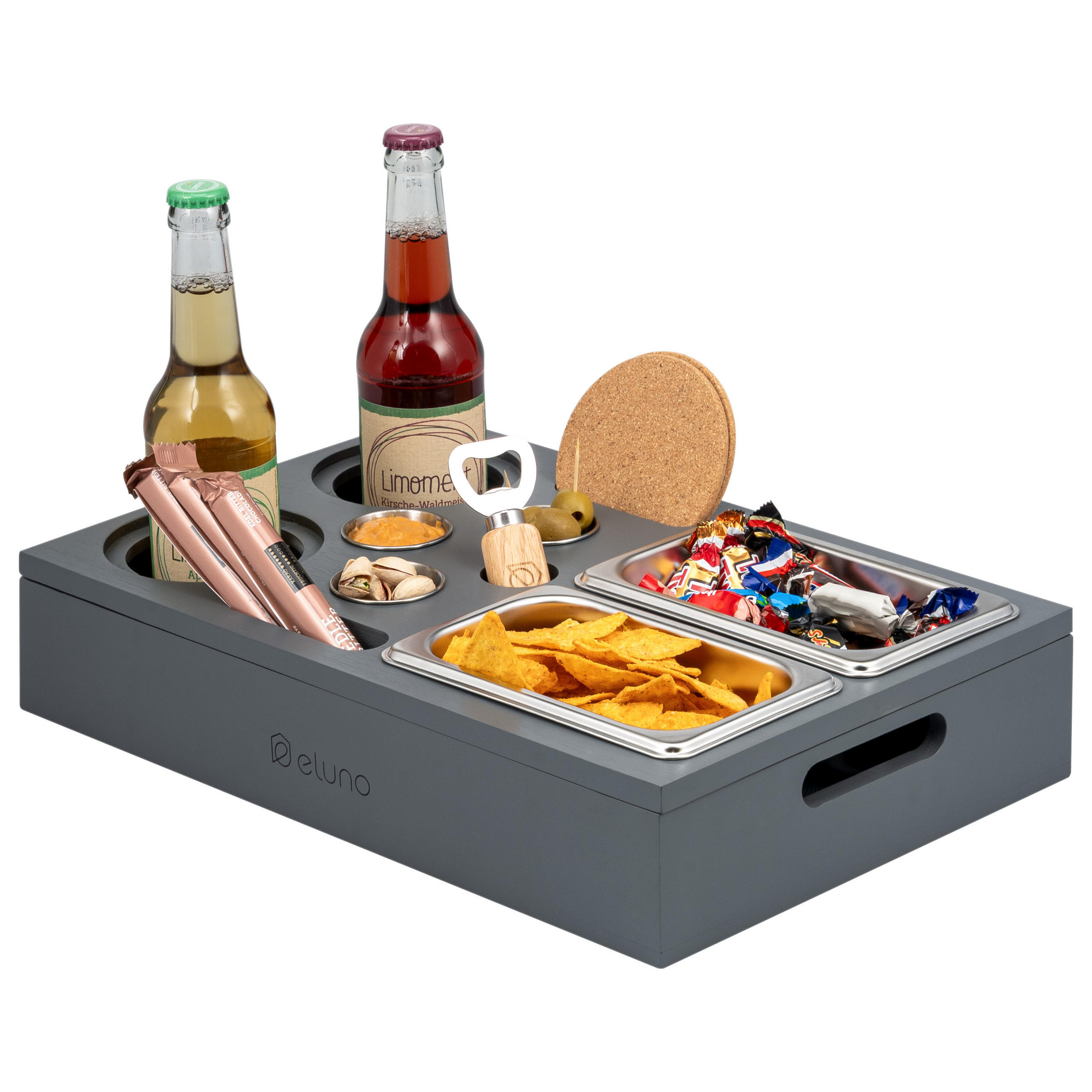 COUCHBAR mit abnehmbarem Deckel, Bambus, grau - Dunkelgrau, Holz (27.5/8/40cm) - eluno