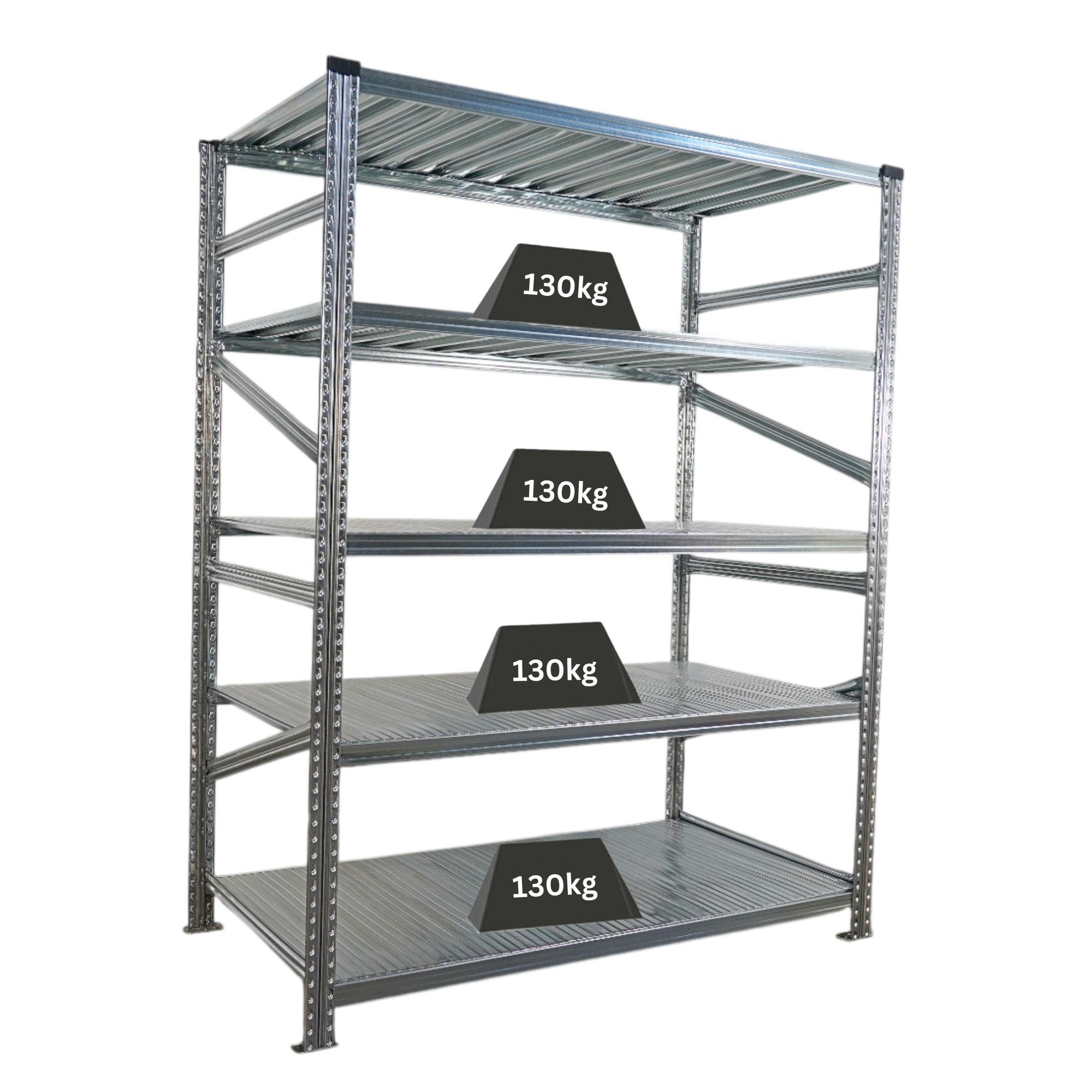 FACHBODENREGAL Proximo Stecksystem 200x150x80cm 5 Ebenen Fachlast 130 kg Beidseitig nutzbar Verzinkt - Silberfarben, Metall (150/200/80cm) - PROREGAL