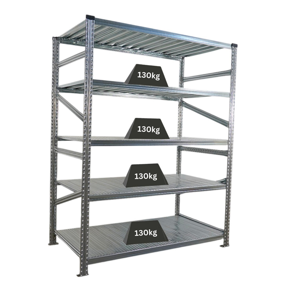 FACHBODENREGAL Proximo Stecksystem 200x150x80cm 5 Ebenen Fachlast 130 kg Beidseitig nutzbar Verzinkt - Silberfarben, Metall (150/200/80cm) - PROREGAL