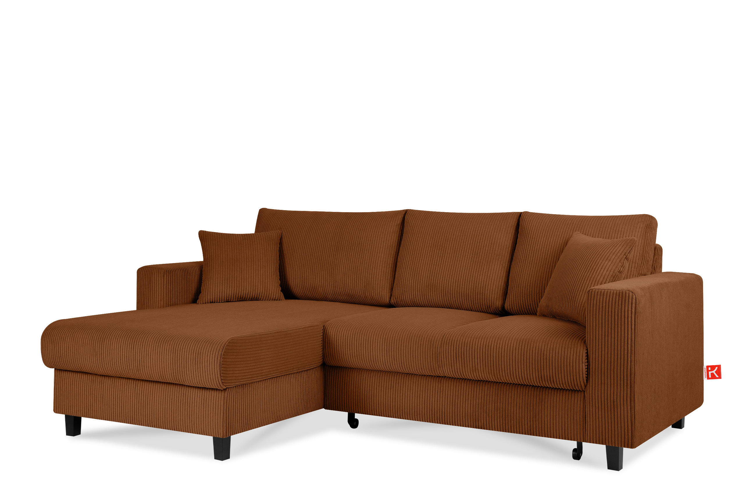 ECKSCHLAFSOFA EGRET Links mit Bettkasten, Cord-Stoff, orange - Orange, Textil (234/90cm) - KONSIMO®