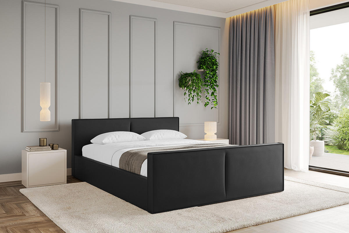 POLSTERBETT mit Bettkasten, Fußteil und Lattenrost, Boxbett mit Matratze H3/H4 - EMMI-Z-V1 120x200 Schwarz Kunstleder - Schwarz Hochglanz, Holzwerkstoff/Textil (120/200cm) - ALTDECOR