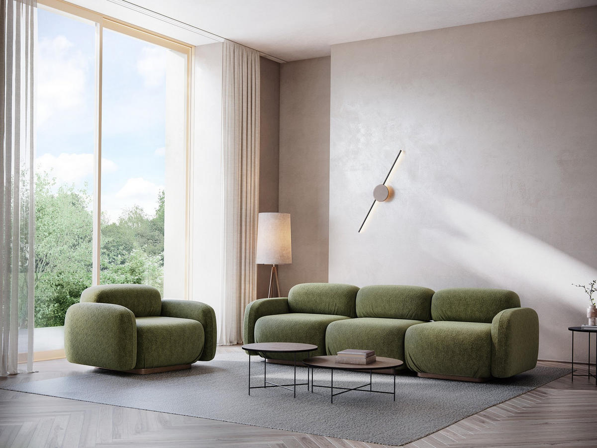 SESSEL Chenille Stoff Grün - Braun/Olivgrün, Holz/Textil (110/73/95cm) - Makamii