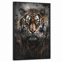 LEINWAND Bilder mit Rahmen - Tiger - Tiere - Porträt - Luxus - Schwarz - 60x90 - Braun, Textil (60/90cm) - MuchoWow