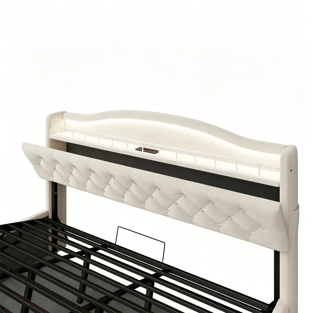 POLSTERBETT 180/200 cm in Beige Samt mit Bettkasten, LED und USB - Beige, Holzwerkstoff/Textil (180/200cm) - CHICFURN