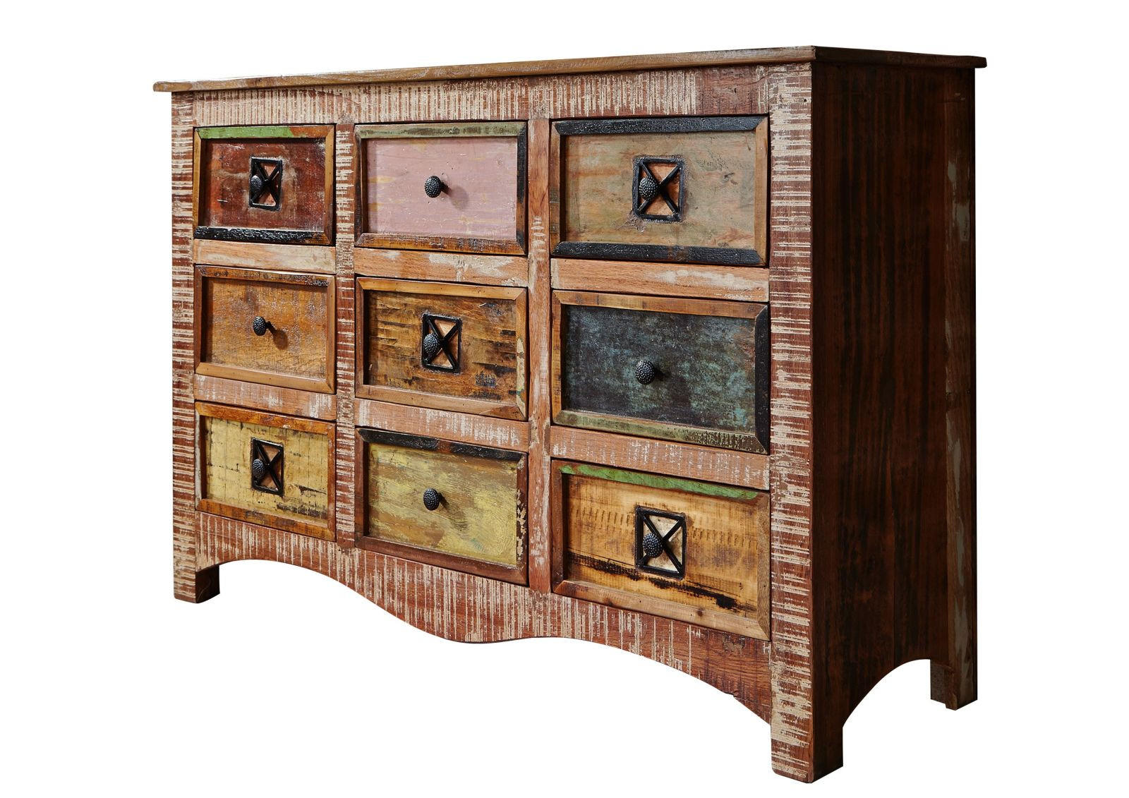 KOMMODE Altholz 130x40x85 mehrfarbig lackiert NATURE OF SPIRIT #59 - Multicolor, Holz (130/85/40cm) - Massivmoebel24