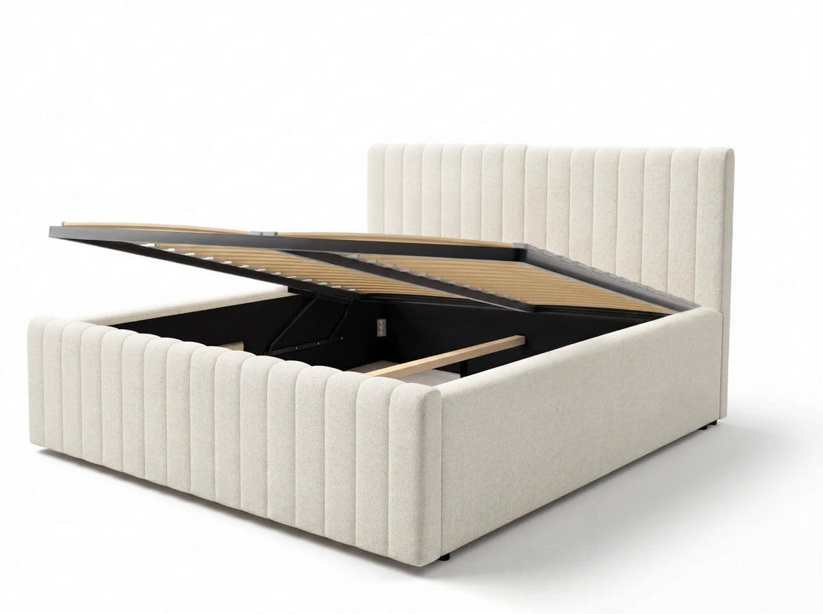 POLSTERBETT mit Bettkasten 140x200 in Creme - Creme, Textil (140/200cm) - Home Collective