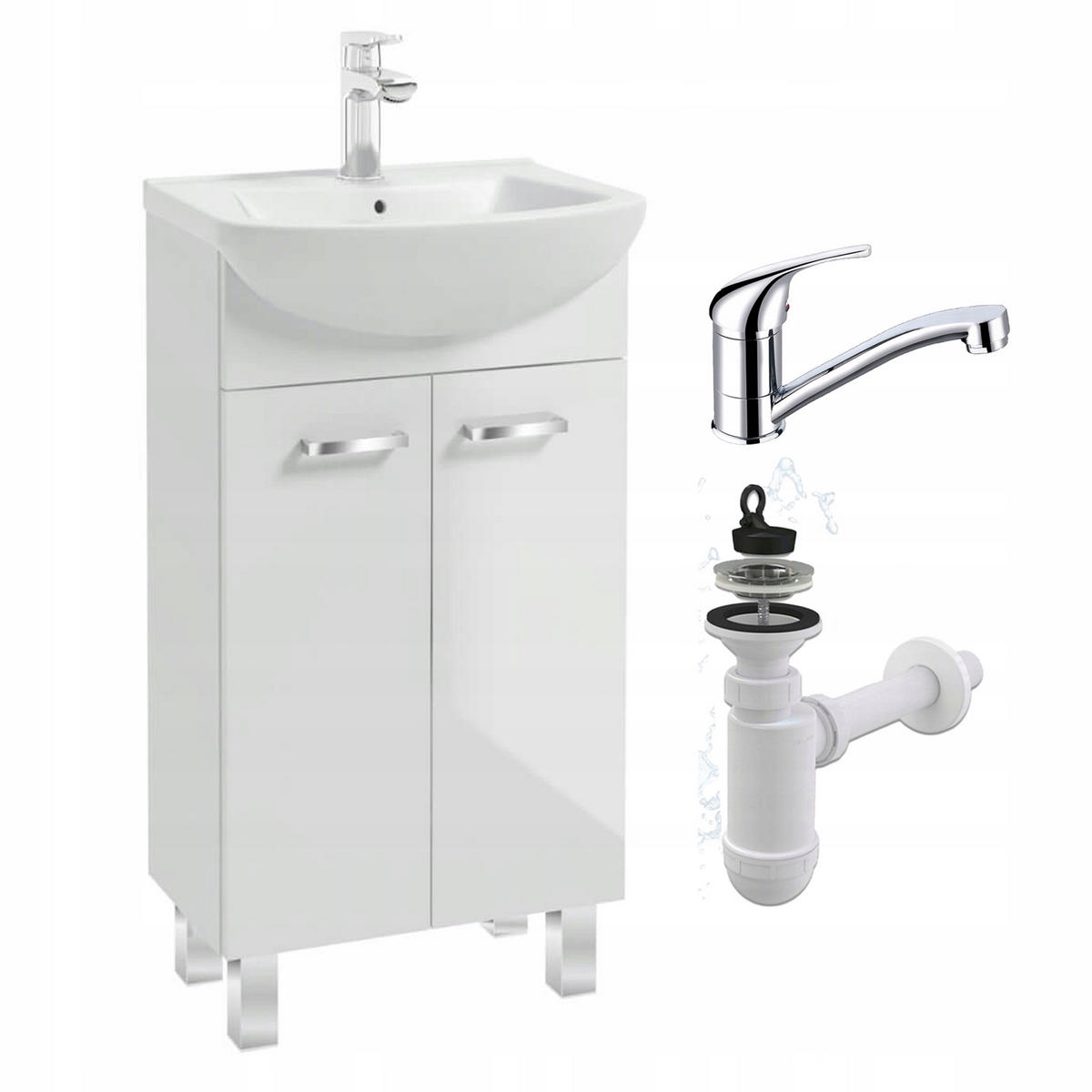 WASCHTISCHKOMBI 43cm mit Waschbecken + Armatur + Siphon weiß - Weiß, Holzwerkstoff (43/80/25cm) - Stamar