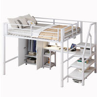 HOCHBETT aus Metall und MDF 140x200 cm Weiß mit Kleiderschrank, Regalen und Schreibtisch - Weiß, Metall (140/200cm) - IVMEU