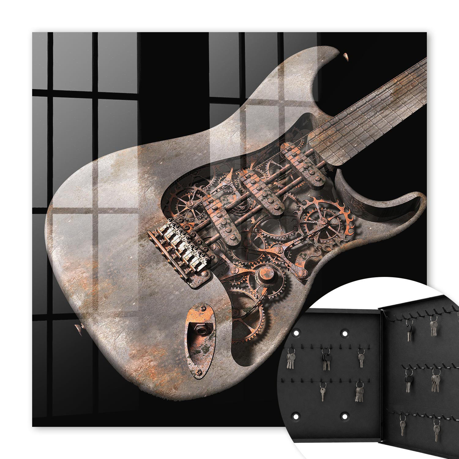 SCHLÜSSELBOX Schwarz 30x30 cm- Türöffnung nach rechts - Mechanische Gitarre - Grau, Metall (30/30/5cm) - TULUP