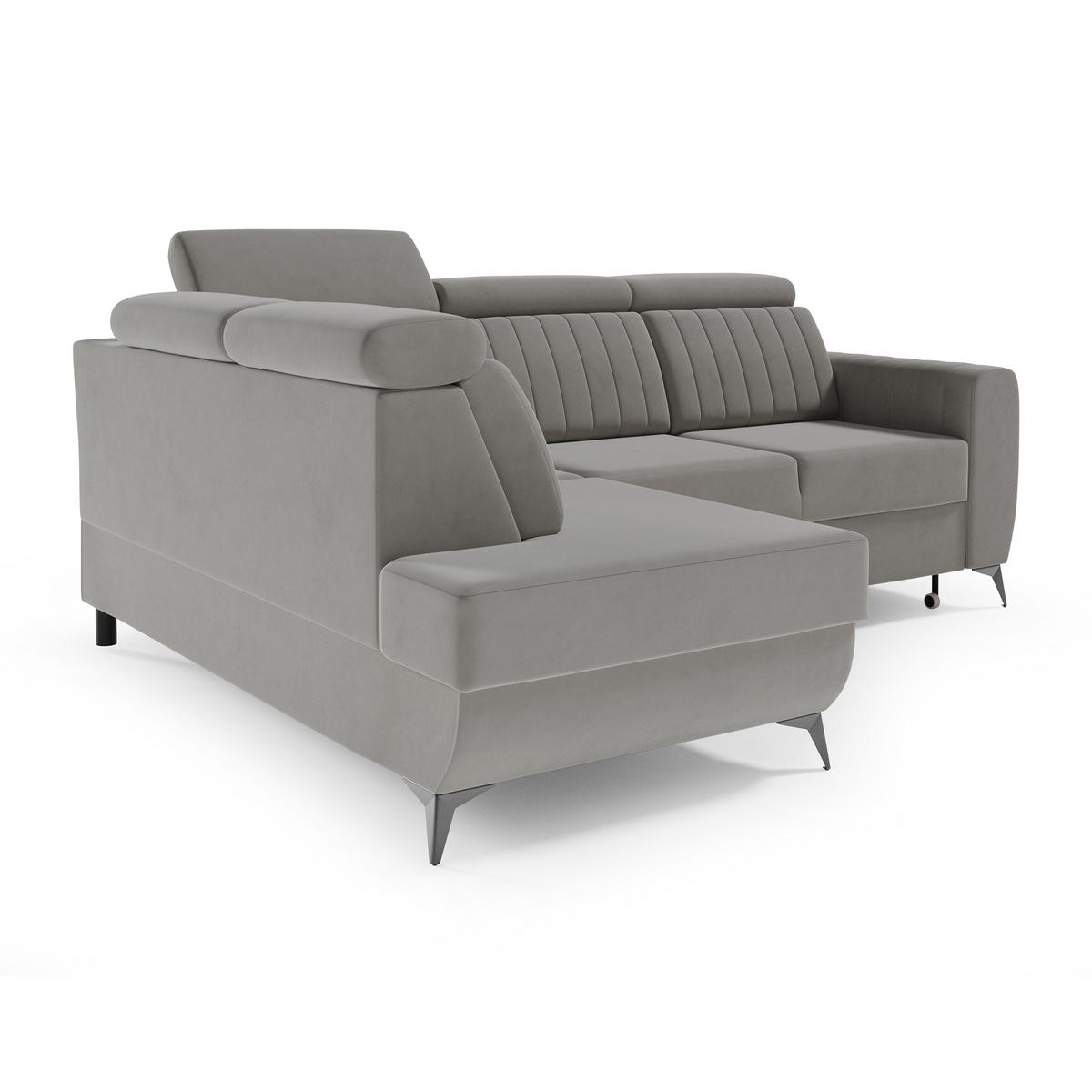 ECKSCHLAFSOFA Connor II verstellbare Kopfstützen, Dunkelbeige, links - Beige/Schwarz, Textil (268/204cm) - Beautysofa
