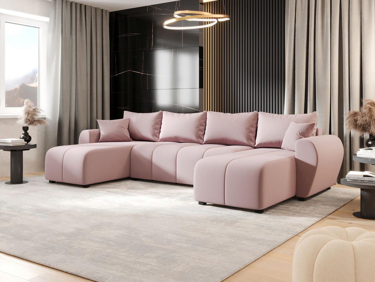 WOHNLANDSCHAFT MOLISA U Cosmic 14 mit Schlaffunktion - Rosa, Textil (303/82/208cm) - Bedante