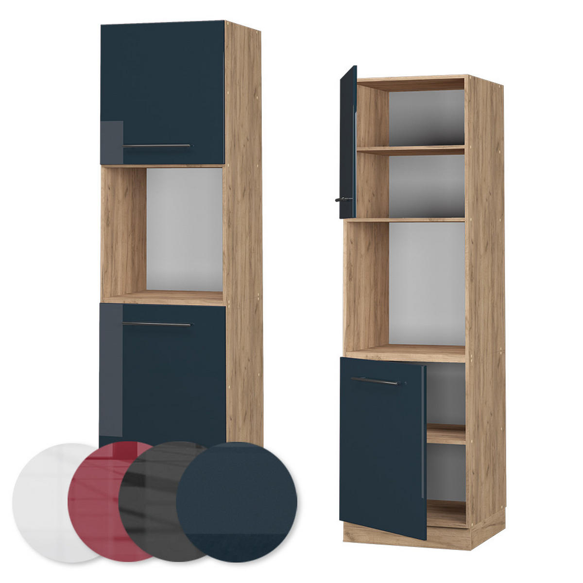 HERDUMBAUSCHRANK Fame-Line Dunkelblau Hochglanz 60 cm offen - Honigeiche/Eiche Wotan, Holzwerkstoff (60/206.8/58cm) - Vicco