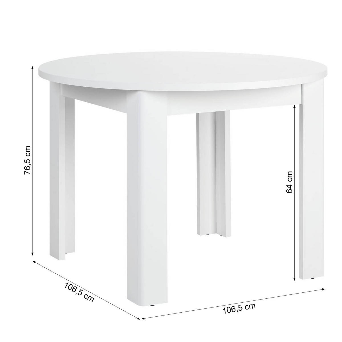 ESSTISCH rund 106/106/76 cm Weiß - Weiß, Holz (106/106/76cm) - Homestyle4u