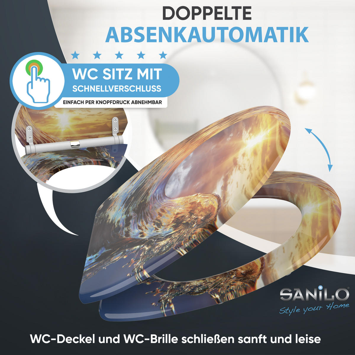 WC-SITZ mit Absenkautomatik & Top Fix Wave - Orange, Holzwerkstoff (37.7/5.5/48cm) - Sanilo