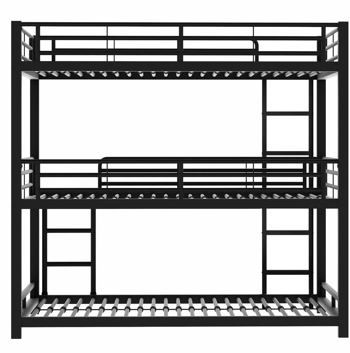 ETAGENBETT Dreifach 90/200 cm Schwarz Metallbett mit Geländern - Schwarz, Metall (90/200cm) - OKWISH