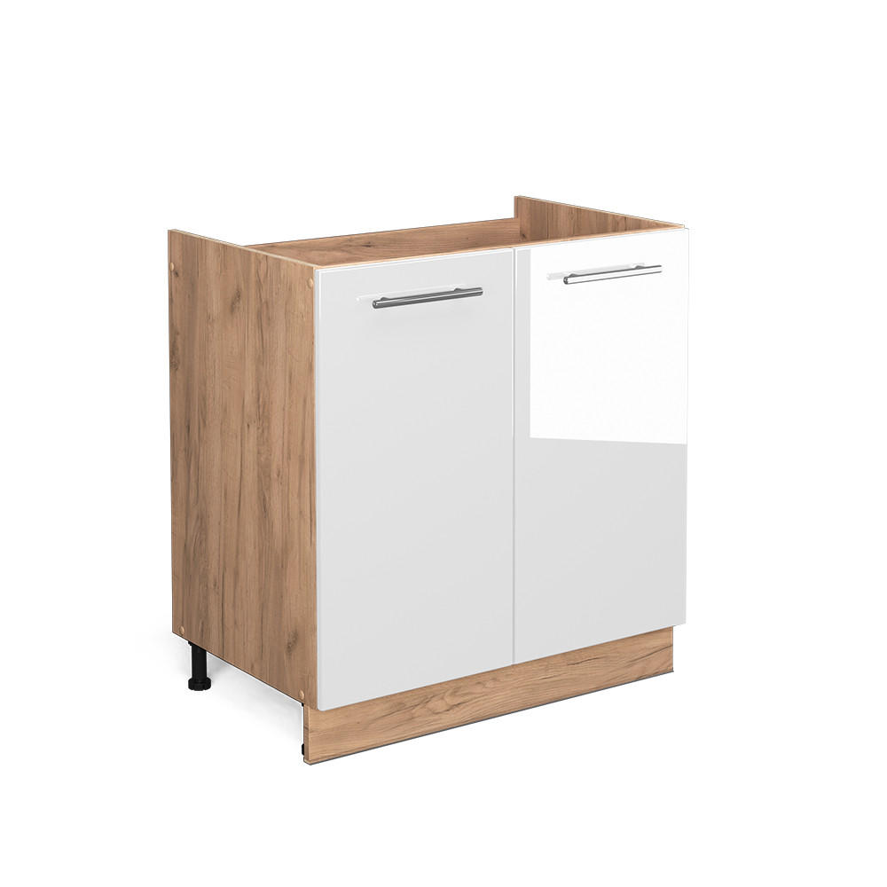 SPÜLENUNTERSCHRANK Fame-Line Weiß Hochglanz 80 cm ohne AP - Honigeiche/Weiß Hochglanz, Holzwerkstoff (80/82/51.6cm) - Vicco