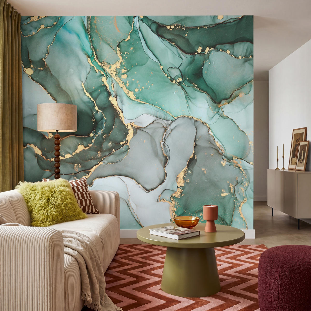 TAPETE - Gold - Marmor - Grün - Luxus - Marmoroptik - Grau - 220x240 cm - Grün, Papier (220/240cm) - OnlyWow