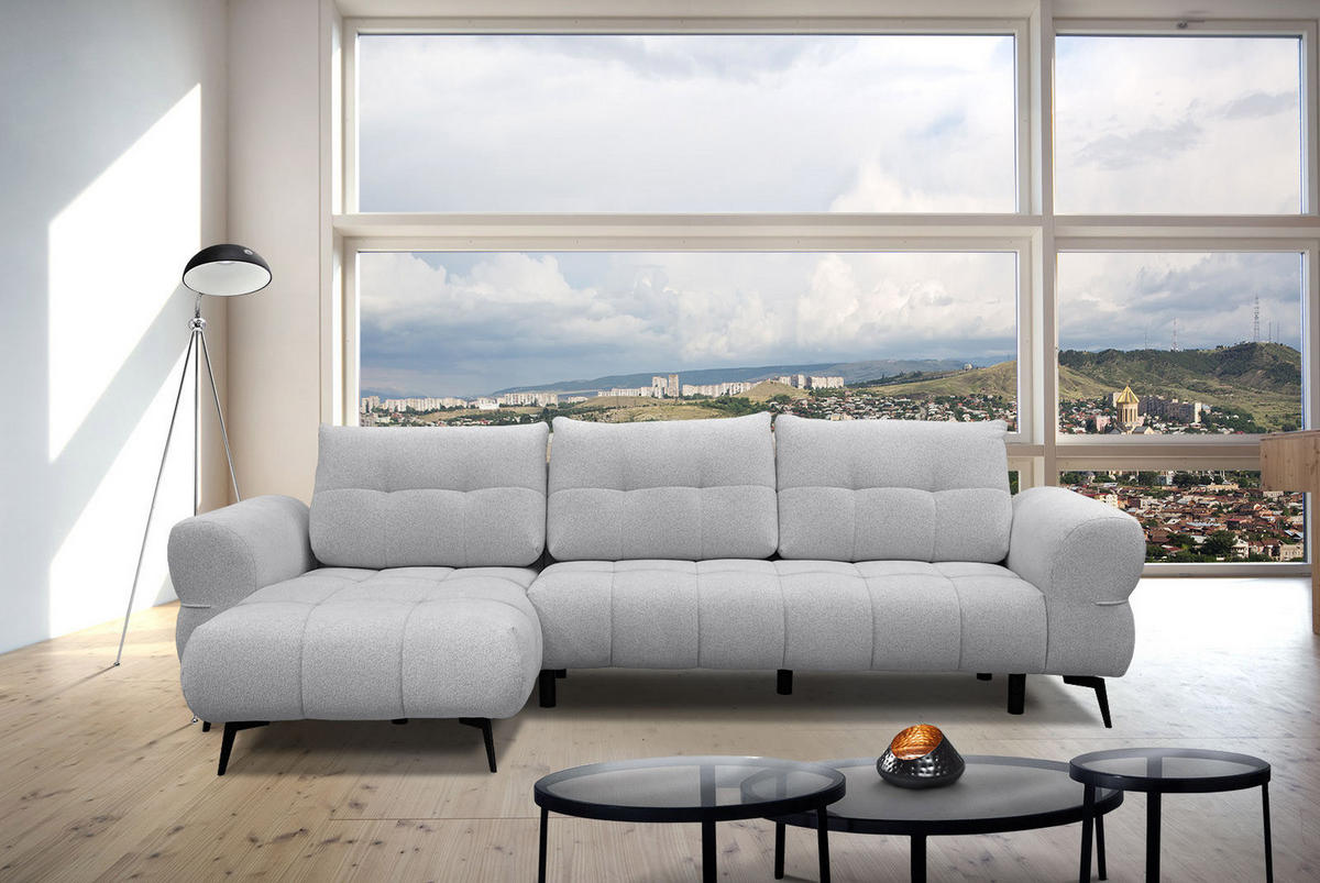 ECKSOFA SALVINI 4-Sitzer, hellgrau - Hellgrau/Schwarz, Holzwerkstoff/Textil (158/292cm) - Courtois Laville