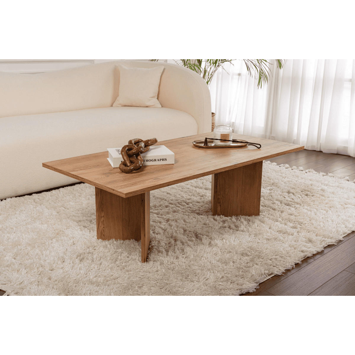 COUCHTISCH mit rechteckiger Platte 119/60/40 cm - Beige, Holzwerkstoff (119/60/40cm) - Calicosy
