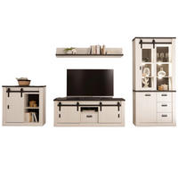 WOHNWAND weiß Pinie, anthrazit Landhaus, Wohnkombination 4-teilig 388 cm - Anthrazit/Weiß, Holzwerkstoff/Metall (388/201/43cm) - Furn.Design