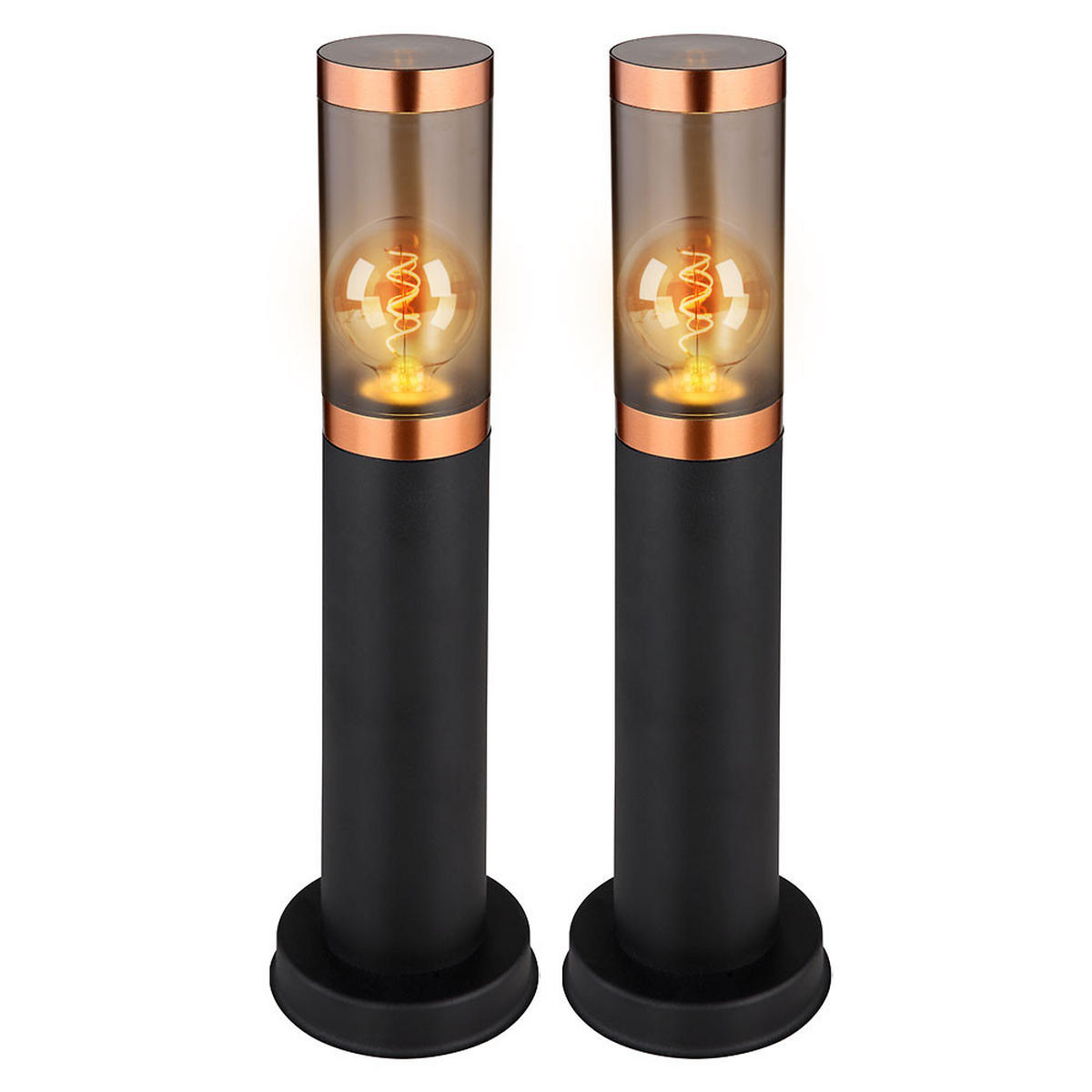WEGELEUCHTE BOSTON Edelstahl Schwarz Kupfer 2er Set - Schwarz, Metall (12.7/12.7/45cm)