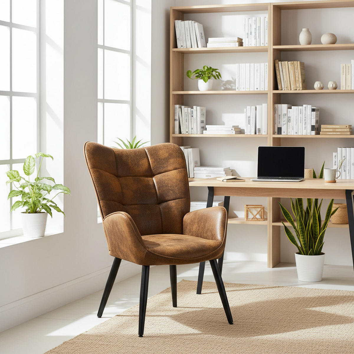 OHRENSESSEL in Schlingenstoff, Brown - Schwarz/Braun, Leder/Textil (42/90.5/50cm) - Meubles Cosy