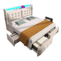 POLSTERBETT 160/200 cm Beige mit Led-Kopfteil und USB-C Ladefunktion Mit Matratze - Beige, Textil (160/200cm) - OKWISH