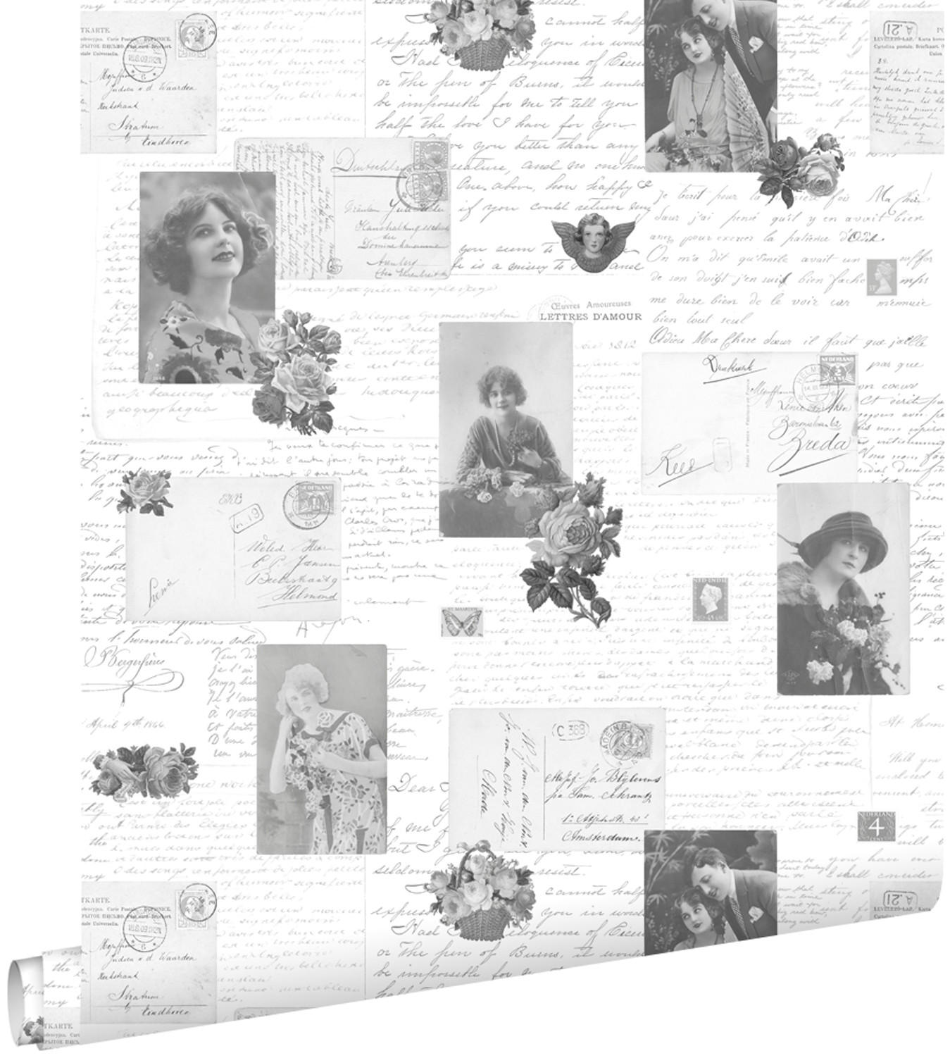 TAPETE vintage Postkarten 53 cm x 10.05 m - Schwarz, Papier (53/1000cm) - ESTAhome