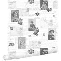 TAPETE vintage Postkarten 53 cm x 10.05 m - Schwarz, Papier (53/1000cm) - ESTAhome