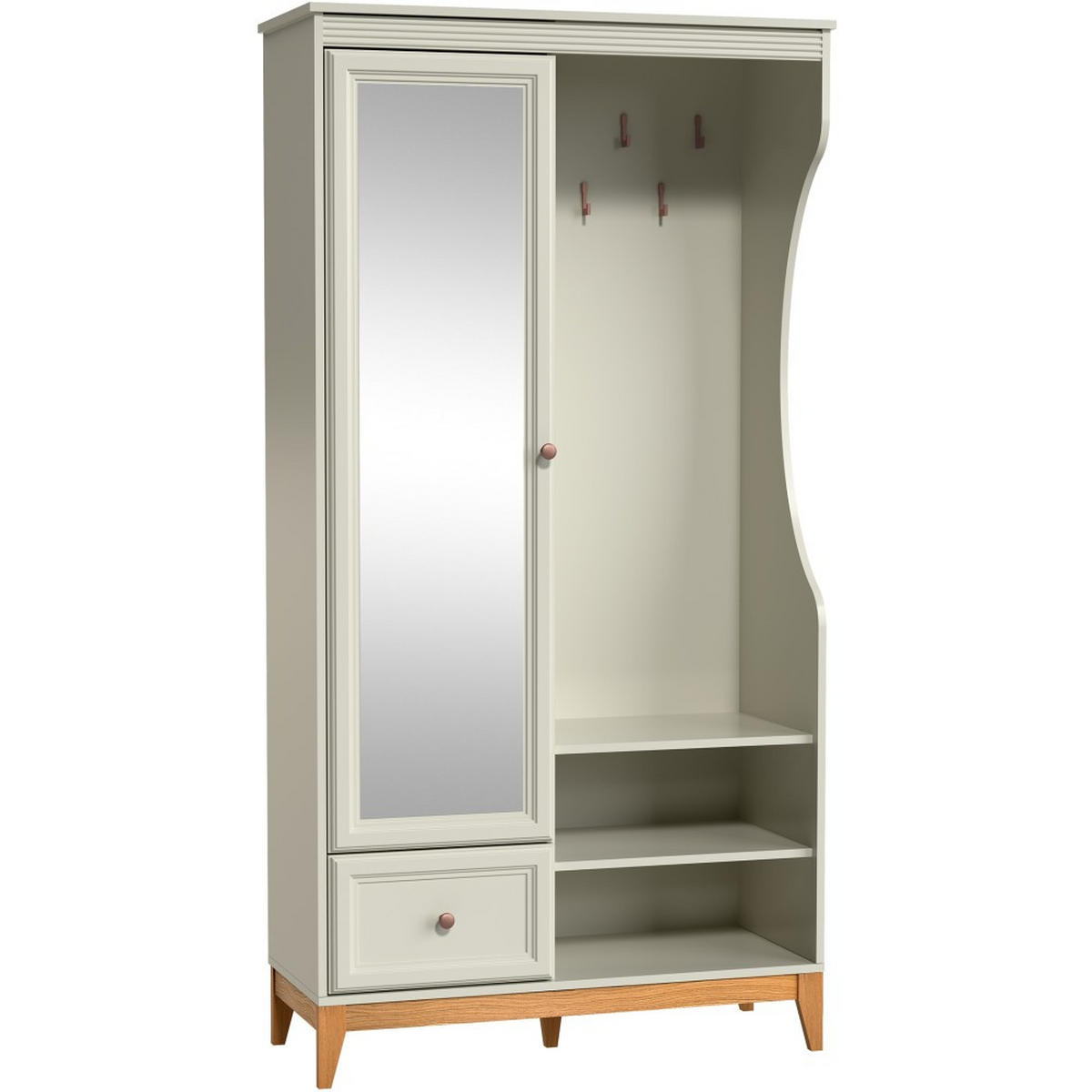 GARDEROBENSCHRANK Charlott mit Spiegel und Schublade, Kaschmir - Kaschmir/Eichefarben, Holz/Holzwerkstoff (100/193/35cm) - Beautysofa