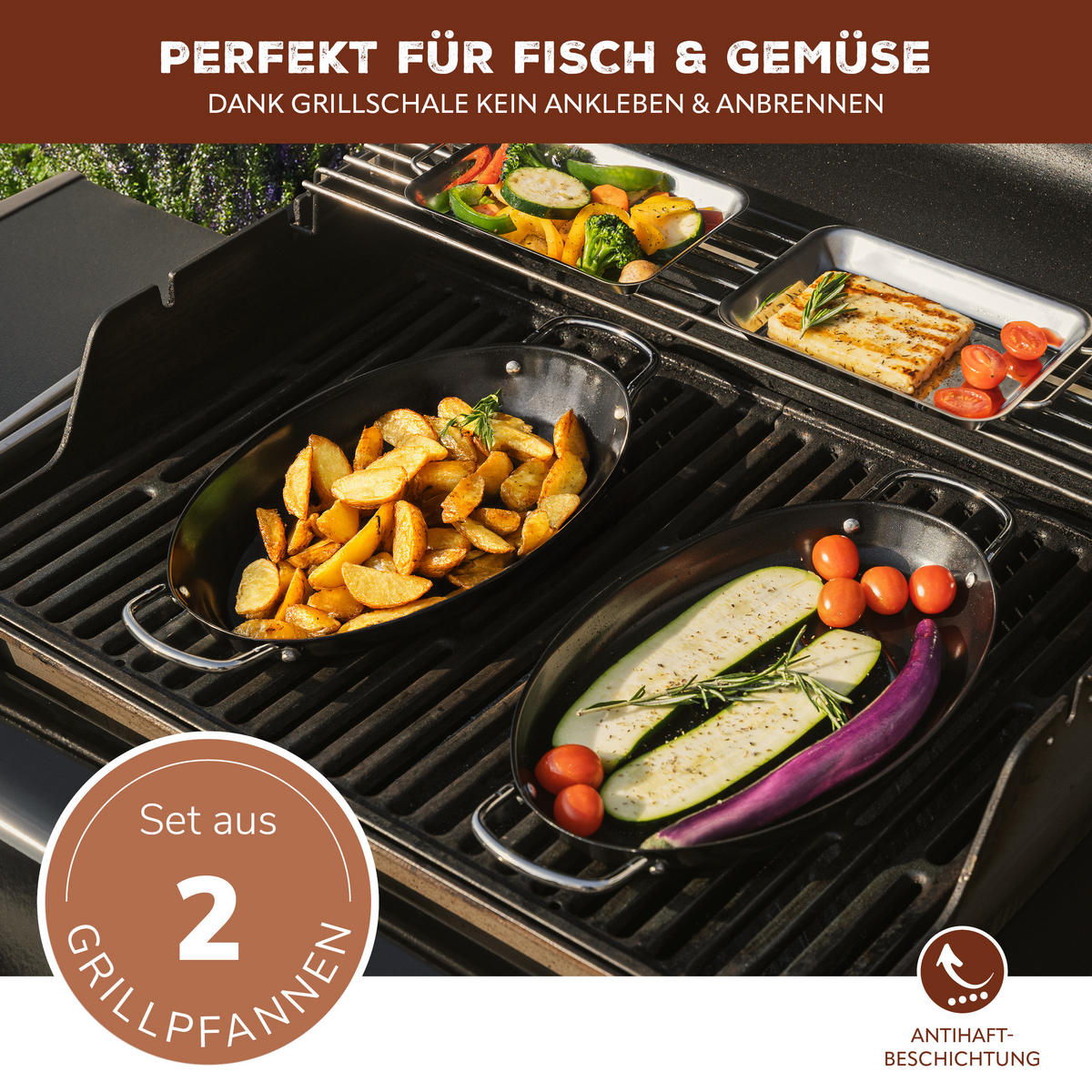 FISCH-GRILLPFANNE 2er-Set, schwarz, Metall - Schwarz, Metall (39.5/3.5/20.5cm) - bremermann