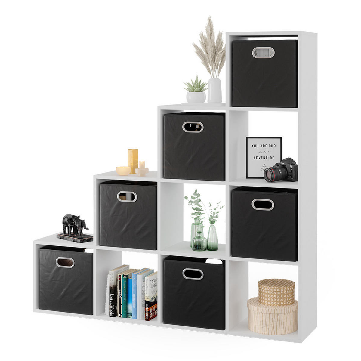 TREPPENREGAL Weiß 142.5 x 140 cm mit 6 Faltboxen - Anthrazit/Weiß, Holzwerkstoff (142.5/140/29cm) - Vicco