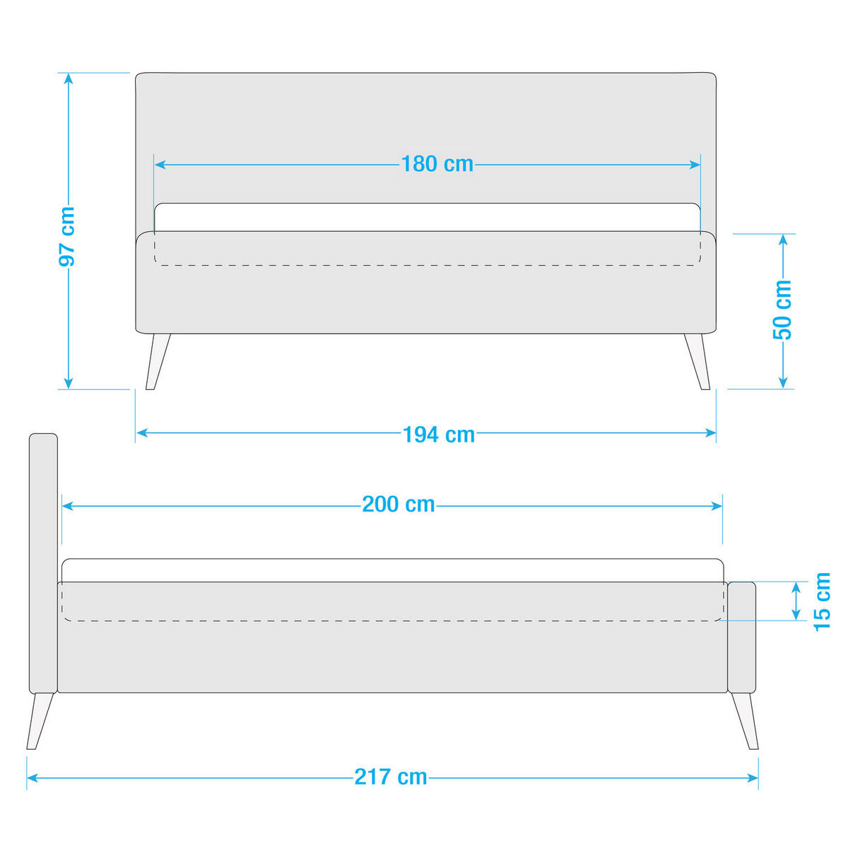 POLSTERBETT - Mintgrün, Textil (180/200cm) - home24