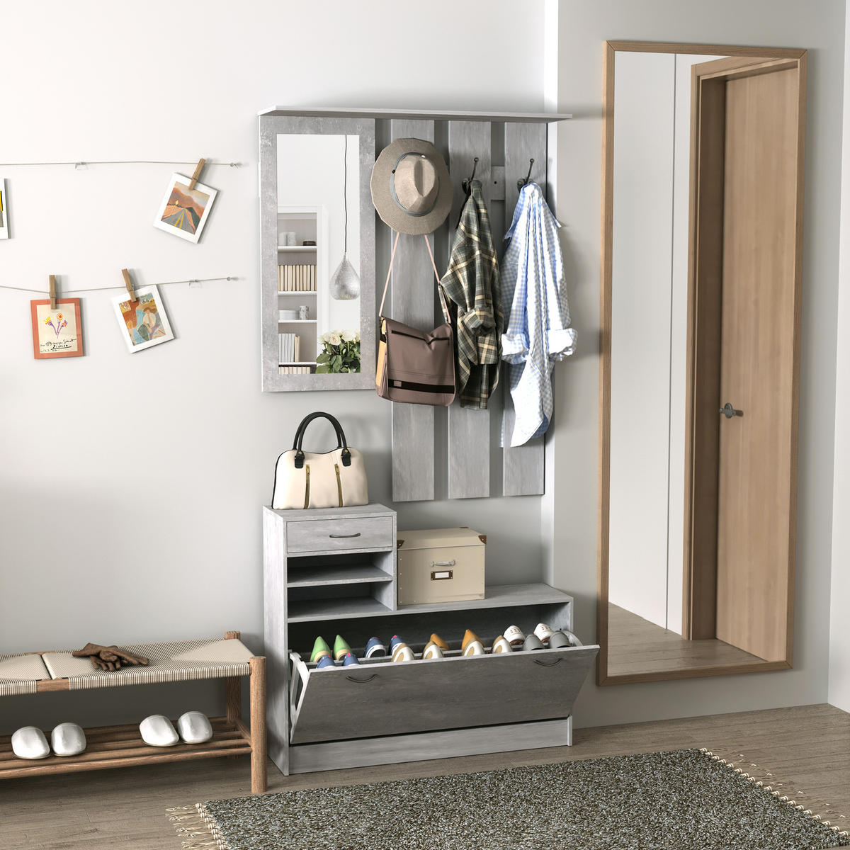 GARDEROBE DE-16751 Beton-Effekt Grau - Grau, Holzwerkstoff (24/191/90cm) - ComfortXL