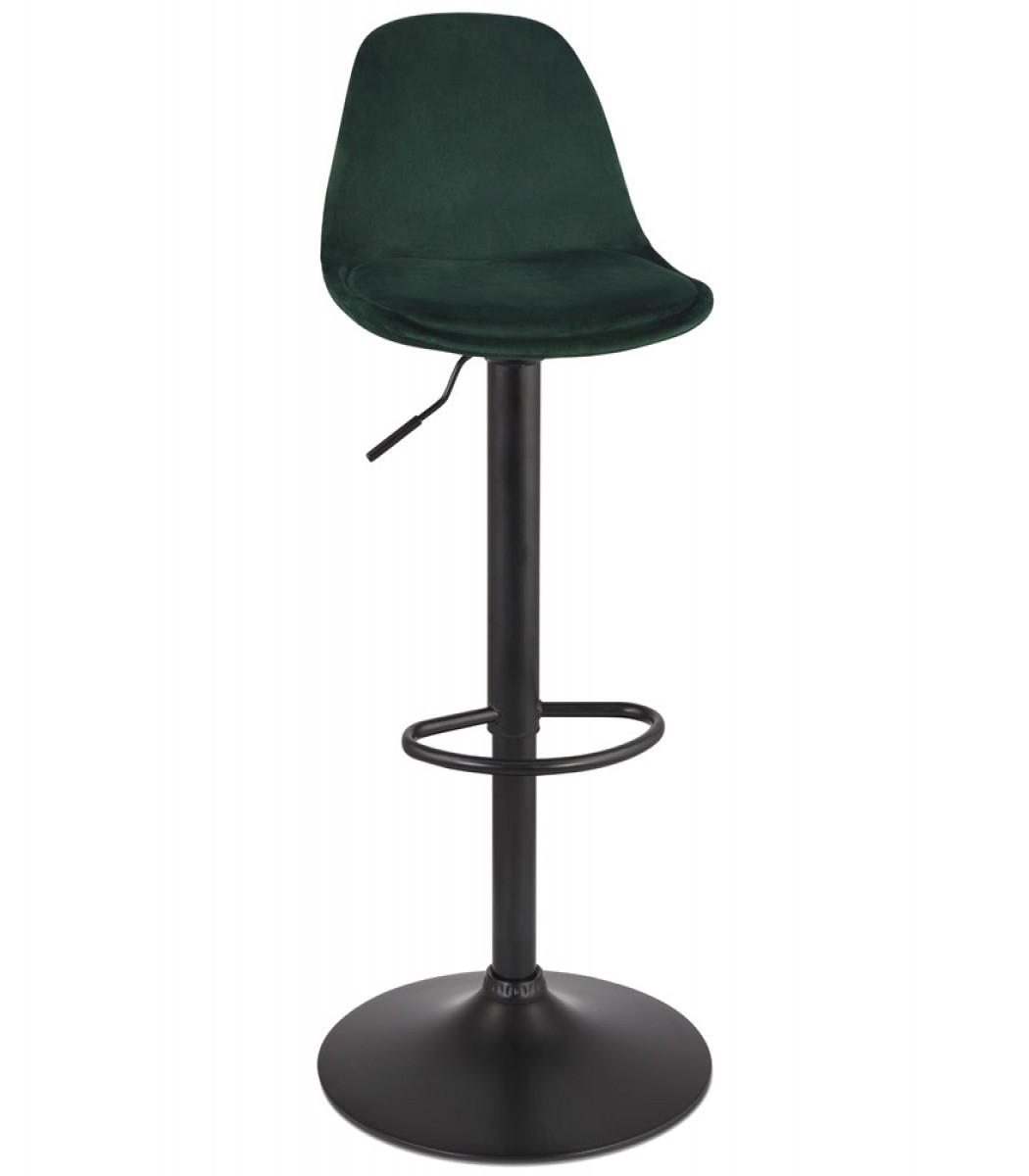 BARHOCKER höhenverstellbar mit Samt Sitz und Rückenlehne FINLEY, Grün 45x45x107 cm - Schwarz/Grün, Textil/Metall (45/107/45cm) - KADIMA DESIGN