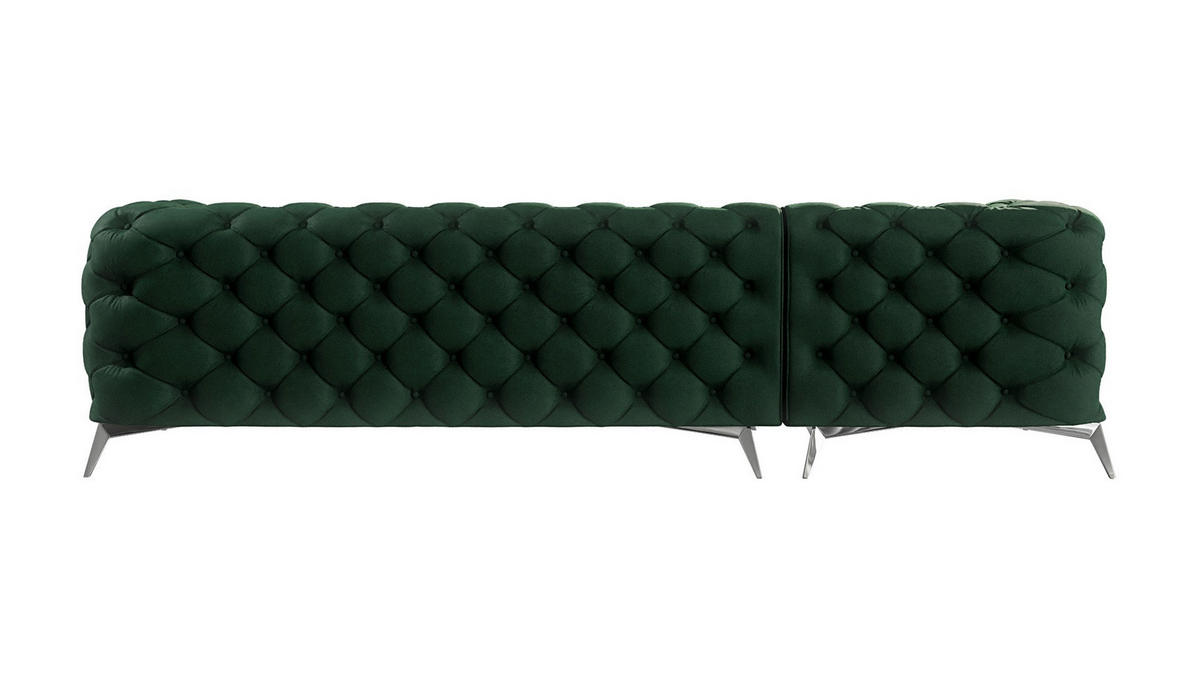 ECKSOFA Chesterfield Laura Flasche Grün Samt - Smaragdgrün/Silberfarben, Holz/Textil (305/200cm) - S-Style Möbel