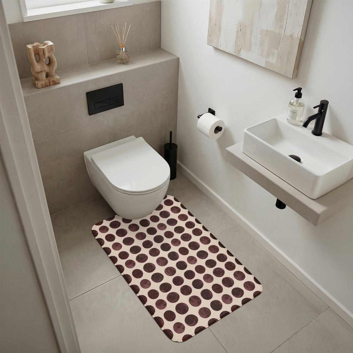 KOUPELNOVÁ PŘEDLOŽKA Puntíky - Vzor - Hnědý 60x90 cm - bordeaux, textil/plast (60/90cm)