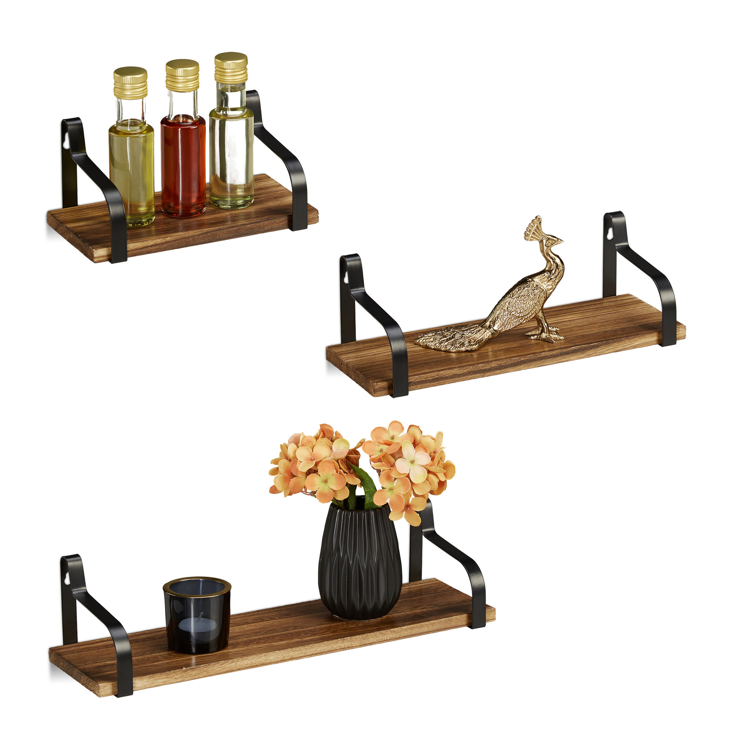 3XWANDREGAL - Multicolor, Holz/Metall (43/10.5/12.5cm) - Relaxdays