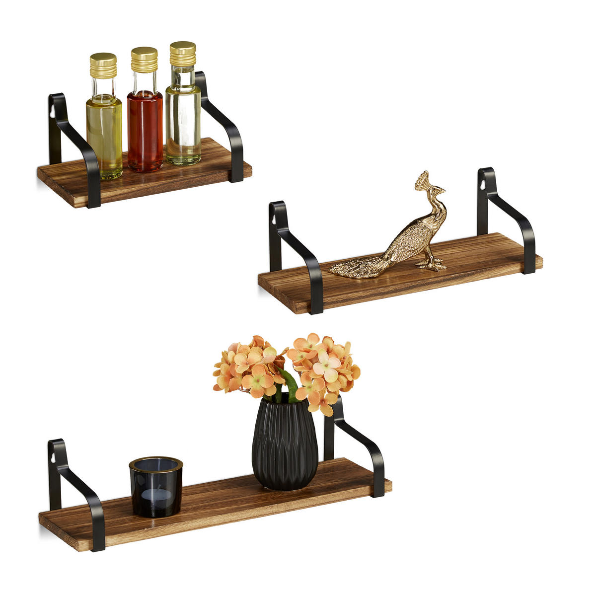 3XWANDREGAL - Multicolor, Holz/Metall (43/10.5/12.5cm) - Relaxdays