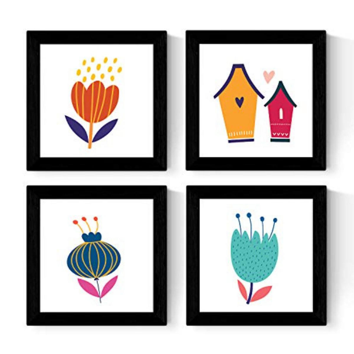 POSTER Set mit 4 Wildblumen Nordic Scandinavian 25x25 cm Rahmenlos - Klar, Papier (25/3cm) - Nacnic