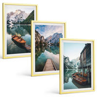 BILDER SET 3er Set - 40x60 cm Goldrahmen - See, Berge, Boote, Ferienhaus - Goldfarben, Kunststoff (40/60cm) - TULUP