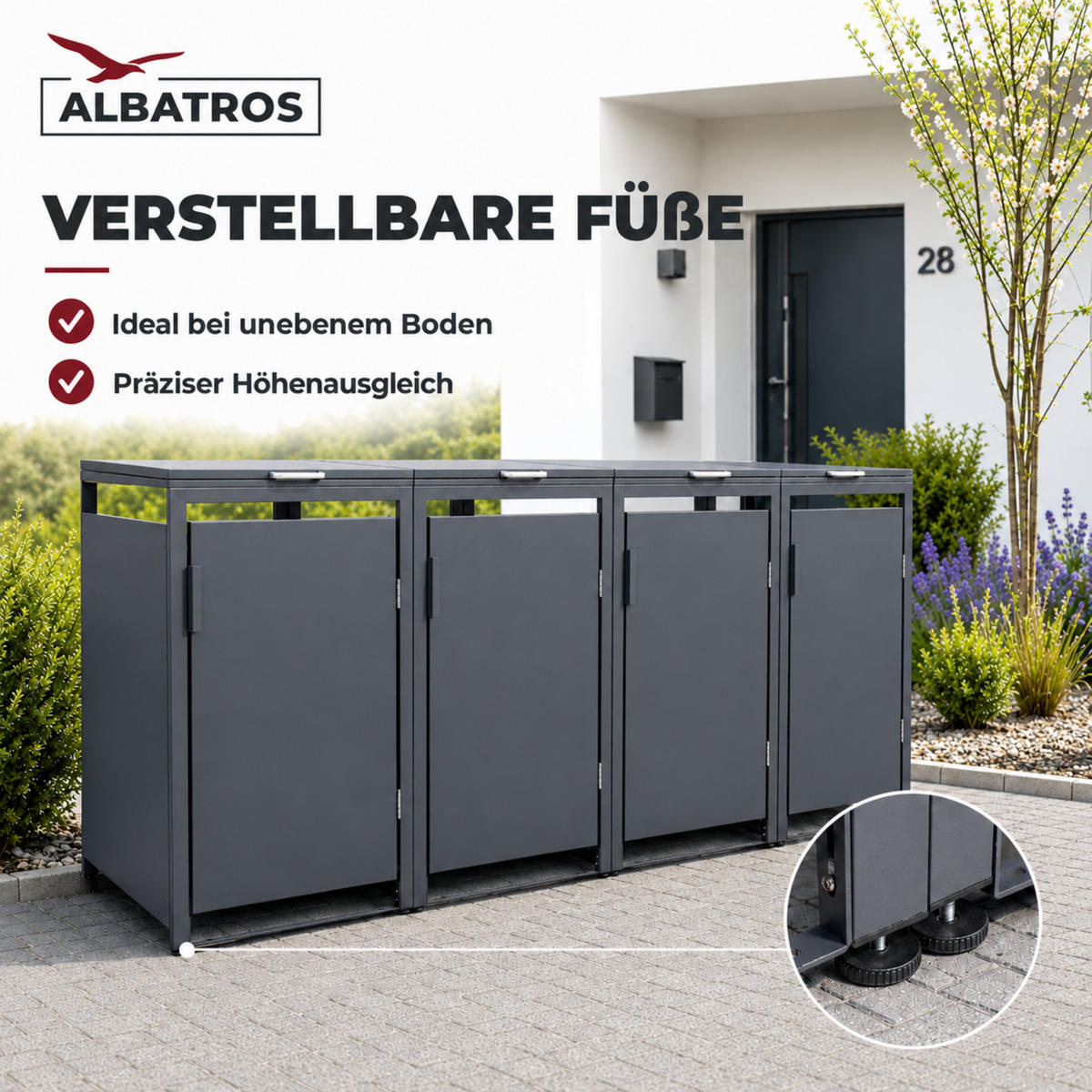 MÜLLTONNENBOX für Hauswände 4er, MTW4 - Anthrazit, Metall (272/118/80cm) - Albatros
