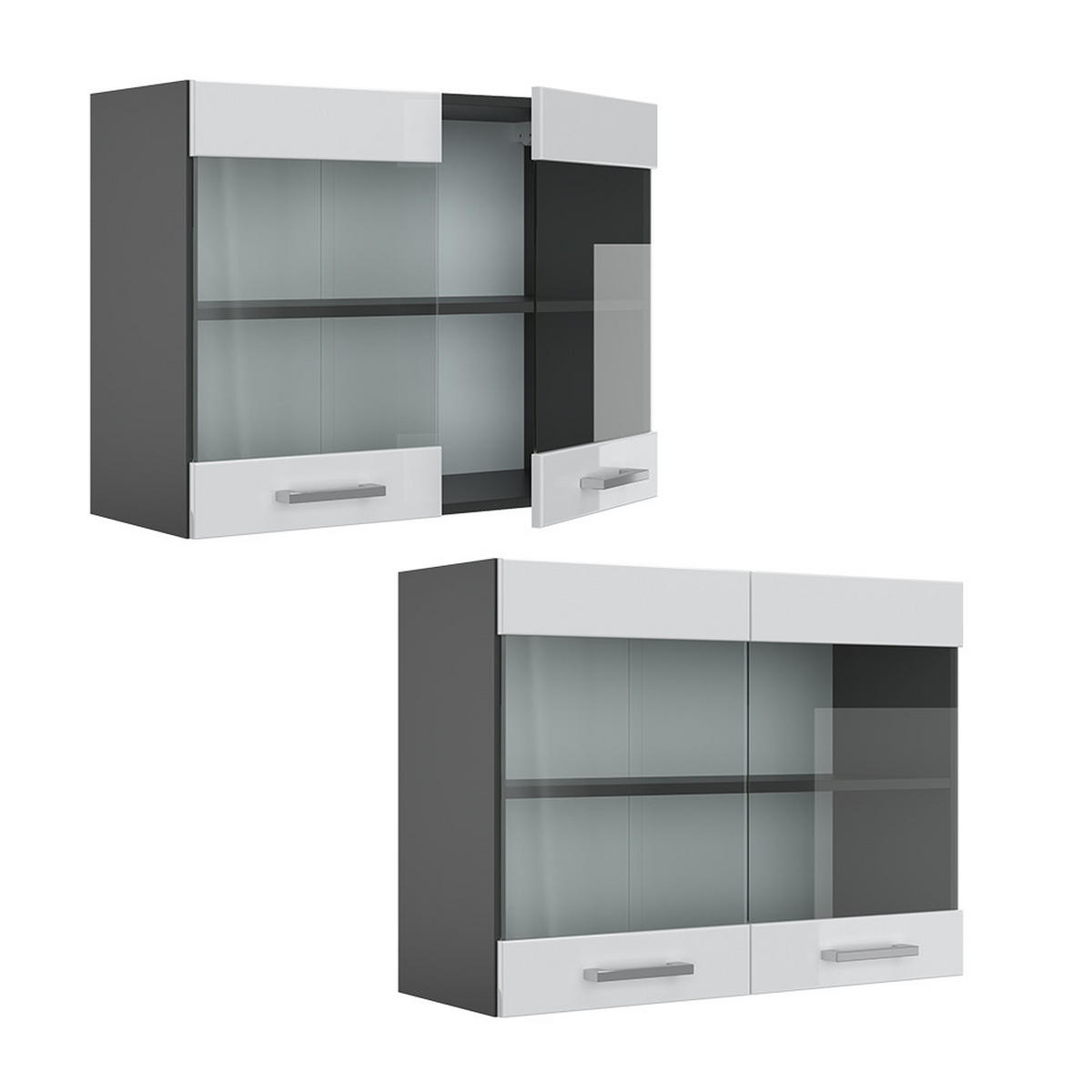 KÜCHENGLASSCHRANK R-Line Weiß Hochglanz 80 cm - Weiß Hochglanz/Anthrazit, Holzwerkstoff (80/60/31cm) - Vicco