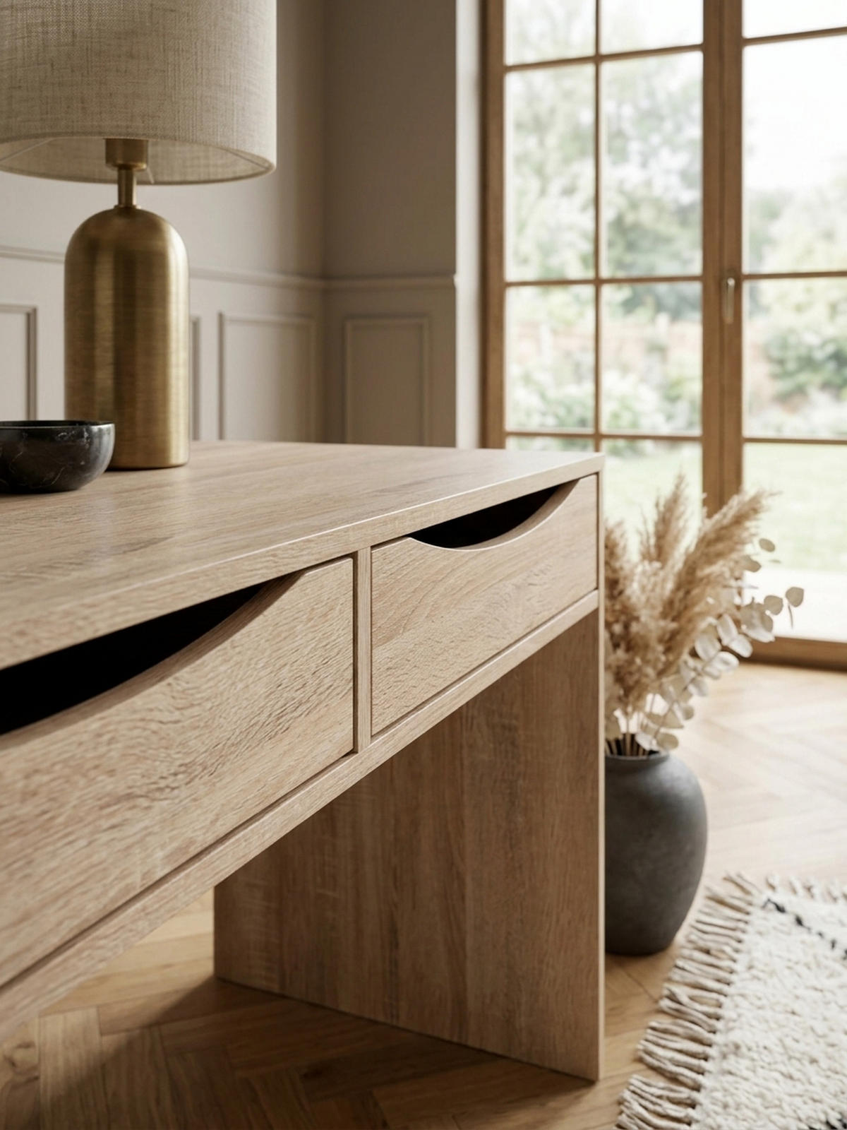 SCHREIBTISCH – Sonoma Eiche, mit Schubladen, praktische Blende, stabil - Beige, Holz (55/120/75cm) - KADIMA DESIGN