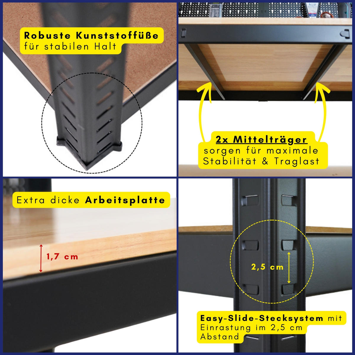 WERKBANK Giant Beast mit Lochwand 180x120x60 cm Fachlast 175 kg Schwarz - Schwarz, Metall (120/180/60cm) - PROREGAL