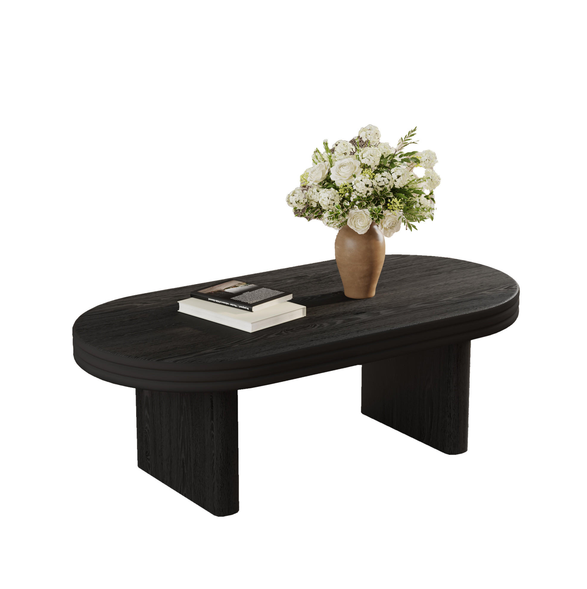 COUCHTISCH 120/60/41,5 cm mit ovaler Tischplatte und Holzfurnier, Schwarz - Schwarz, Holzwerkstoff (120/60/41.5cm) - Redom