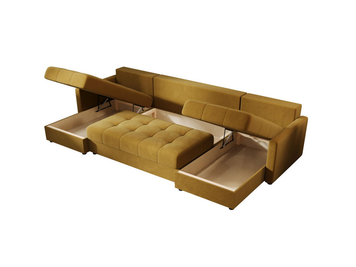 ECKSOFA MOS U BIS Itaka 33 mit Schlaffunktion - Currygelb, Textil (285/85/140cm) - Bedante
