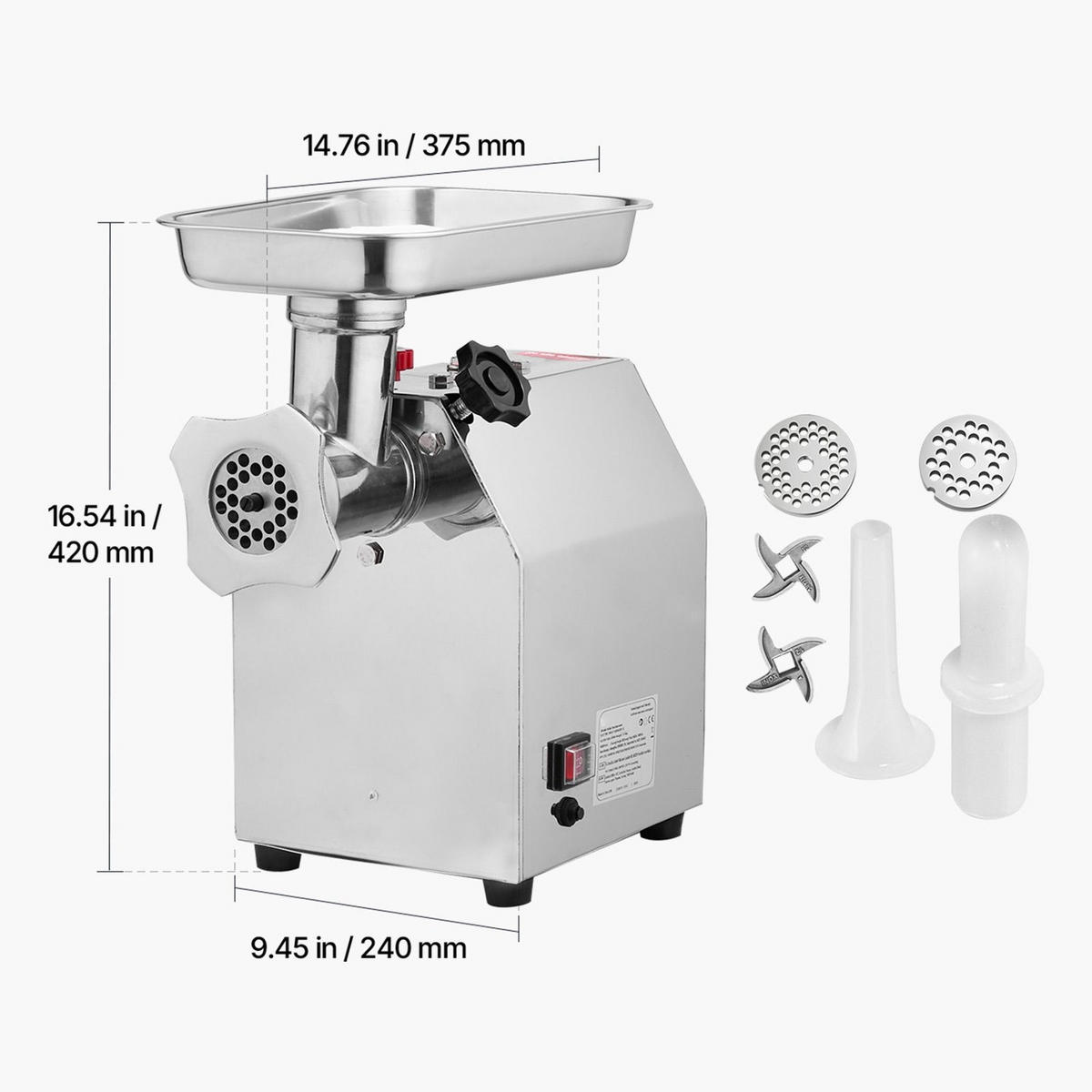FLEISCHWOLF GEWERBLICHER ELEKTRISCHER 850W Edelstahl Silber - Silberfarben, Metall (31.01/46.02/42.01cm) - Rolipo