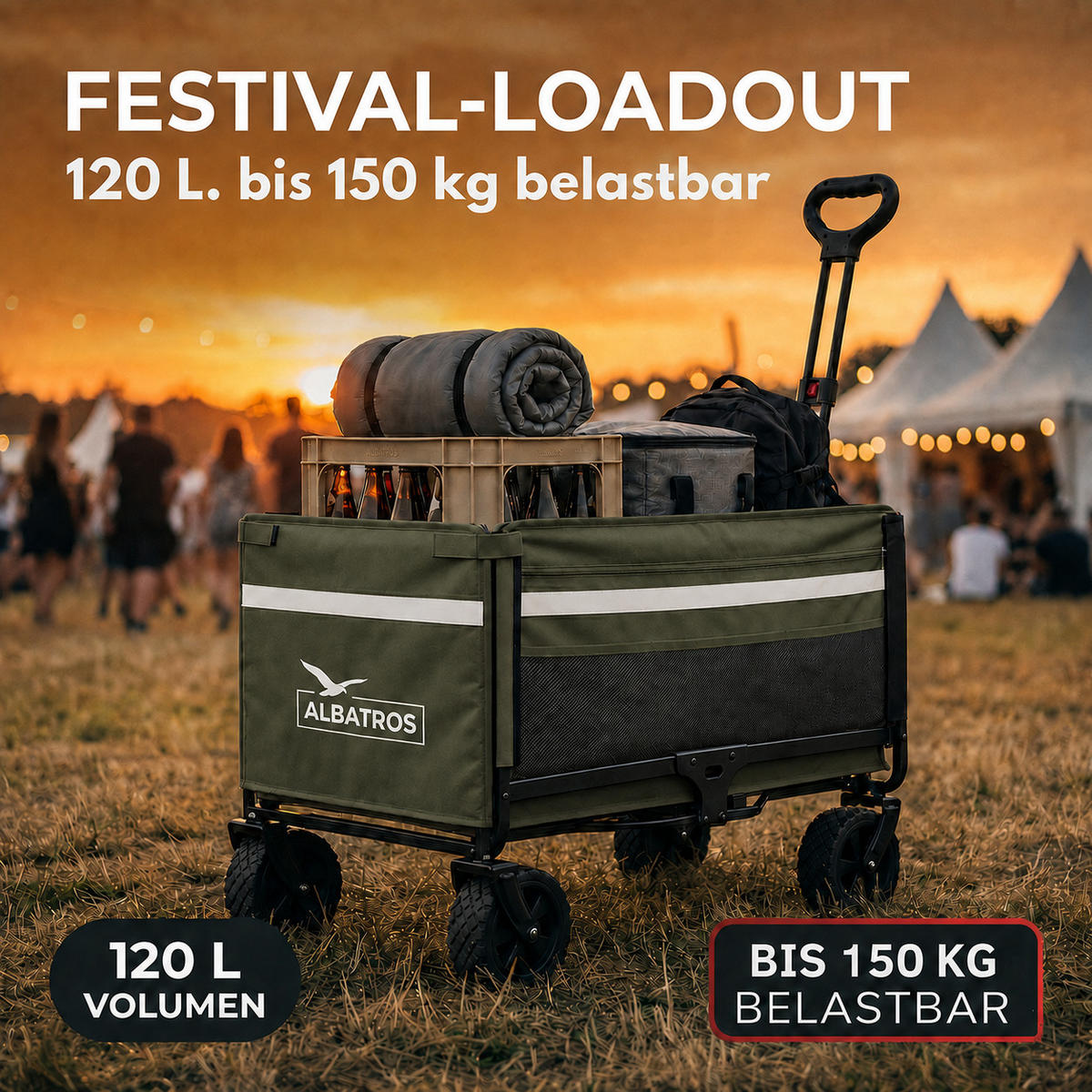 BOLLERWAGEN faltbar 120L, Grün - Grün, Metall (47/51/70cm) - Albatros