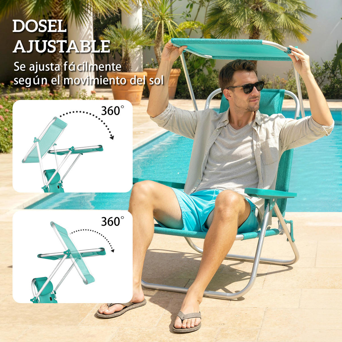 SONNENLIEGE Set aus 2 klappbaren Strandstühlen – Türkis,68*62*79cm - Grün, Metall (62/79/68cm) - Vallsero